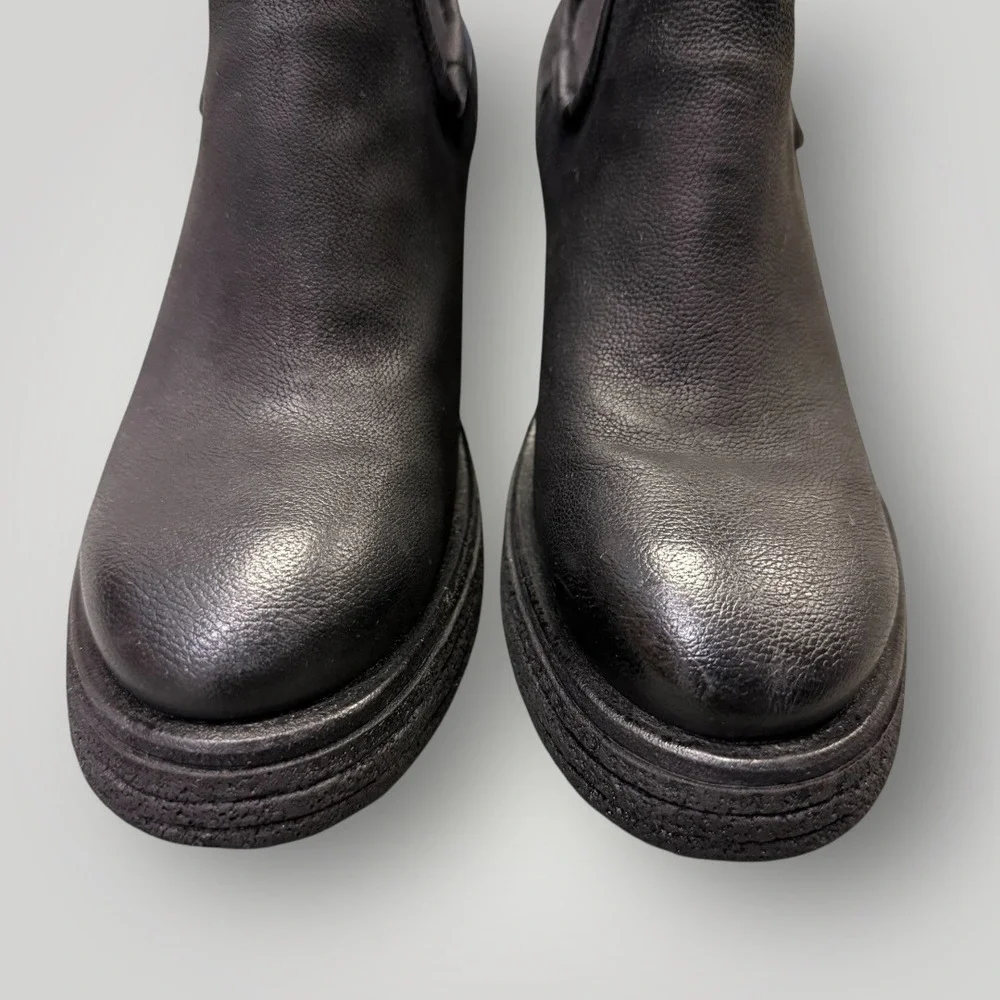 AS98  Talen Black Leather‎ Wedge Ankle Boots Chelsea Pull On Platform Womens 37
